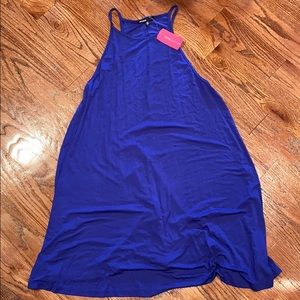 Blue High-Neck Sleeveless Swing Mini Dress
